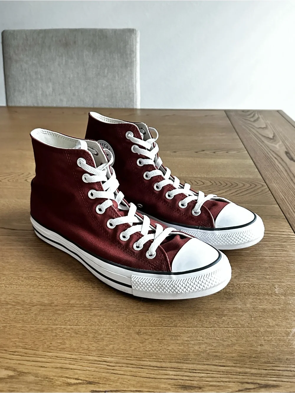 Converse High-Top Sneakers in Burgundy and White